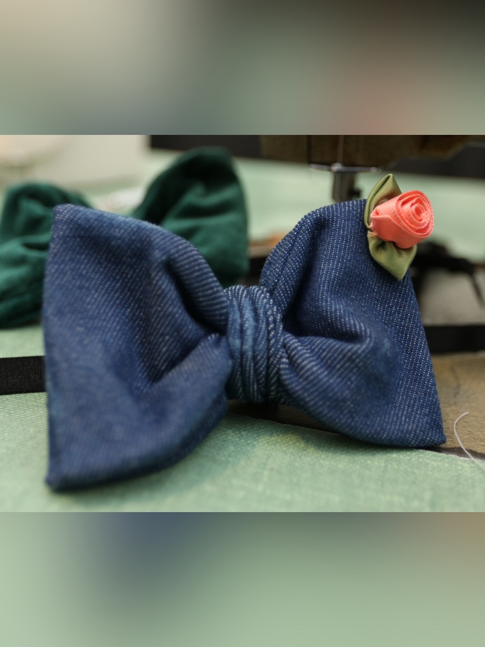 Denim Bow tie with bouquet rose